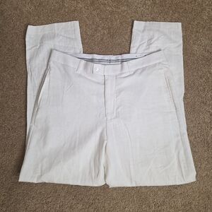 Paulo Solari Men's White Pants Modern Fit Size 34x32 Linen Mix AB-2374